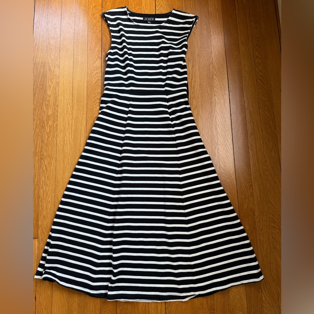 J. Crew Black and White Striped Cotton Dress